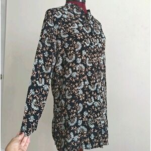 Street Life Vintage Black‎ Floral Long Button Down Blouse Retro 90's Mandarin